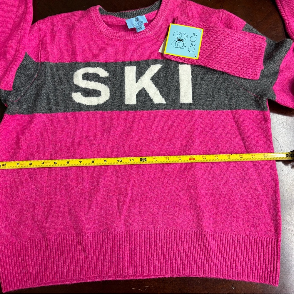 CeCe Fuchsia and Charcoal 'SKI' Sweater Large NWT